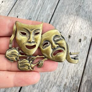 Vintage Jewelry JJ Happy Sad Theatrical Brooch Theatre Brooch Drama Brooch Pin